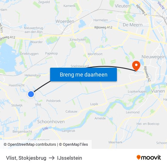 Vlist, Stokjesbrug to IJsselstein map