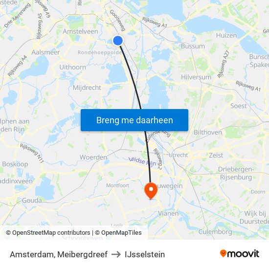 Amsterdam, Meibergdreef to IJsselstein map