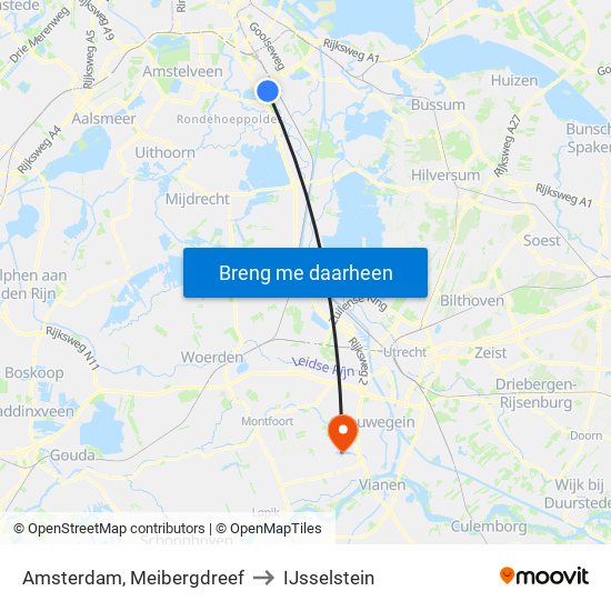 Amsterdam, Meibergdreef to IJsselstein map
