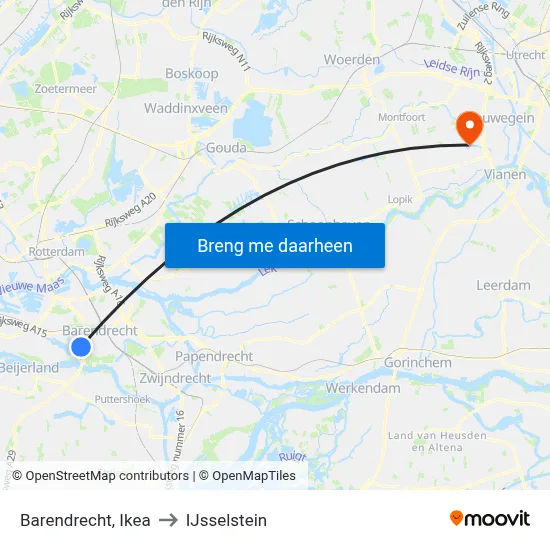 Barendrecht, Ikea to IJsselstein map