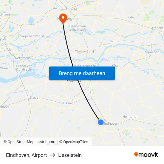 Eindhoven, Airport to IJsselstein map