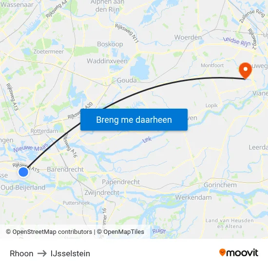 Rhoon to IJsselstein map