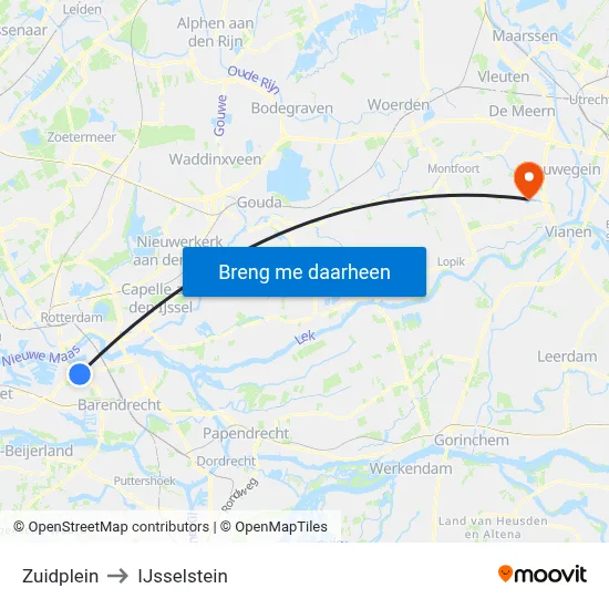 Zuidplein to IJsselstein map