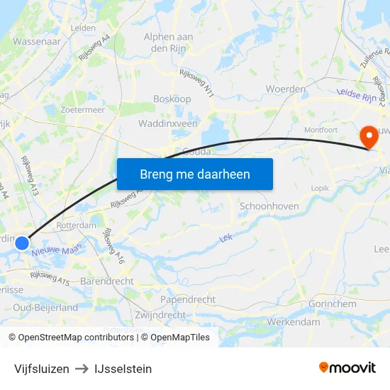 Vijfsluizen to IJsselstein map