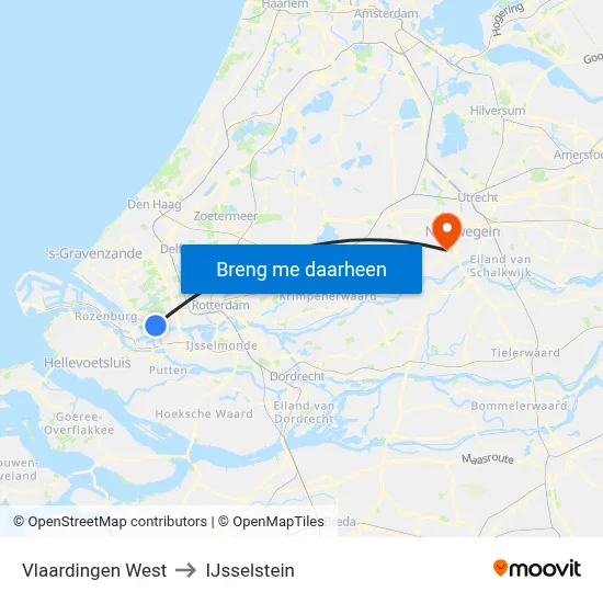 Vlaardingen West to IJsselstein map