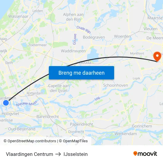 Vlaardingen Centrum to IJsselstein map