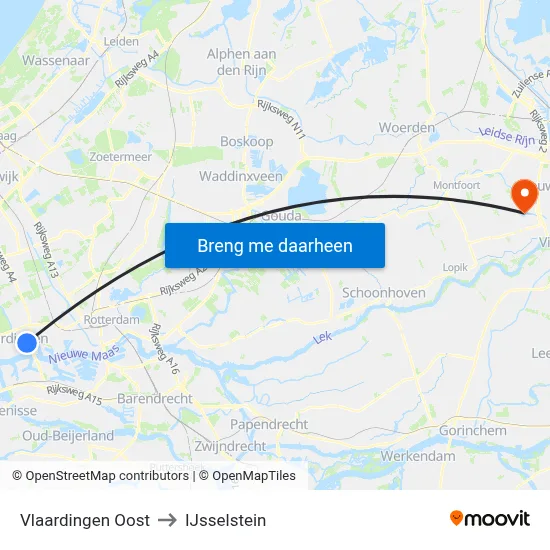 Vlaardingen Oost to IJsselstein map