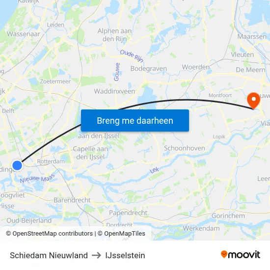 Schiedam Nieuwland to IJsselstein map