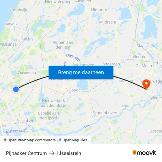 Pijnacker Centrum to IJsselstein map