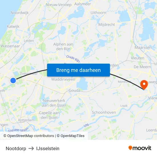 Nootdorp to IJsselstein map