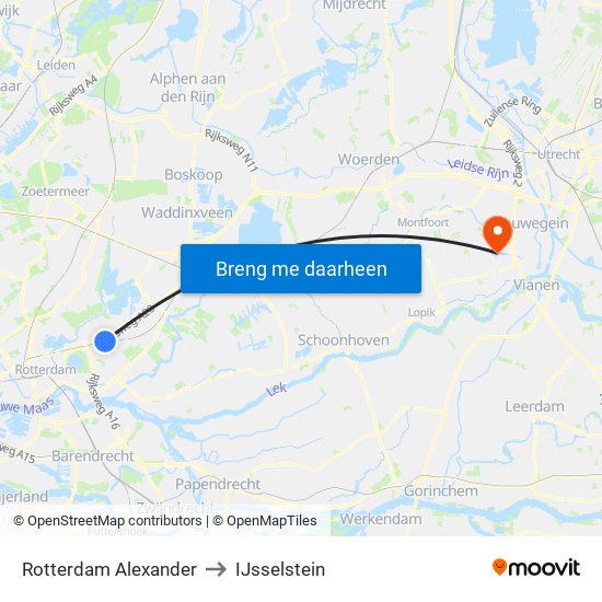 Rotterdam Alexander to IJsselstein map