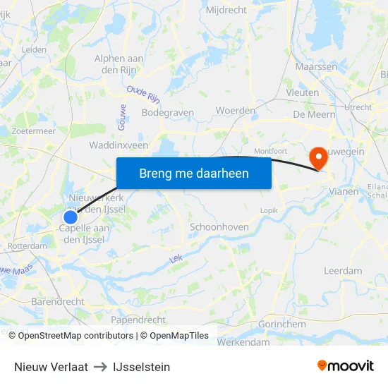 Nieuw Verlaat to IJsselstein map