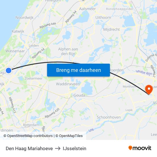 Den Haag Mariahoeve to IJsselstein map