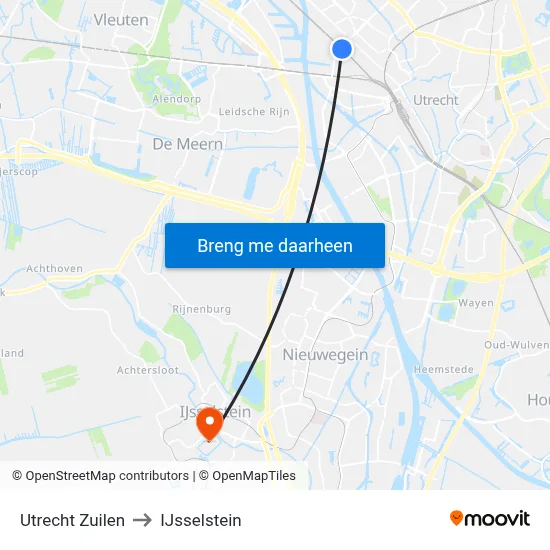 Utrecht Zuilen to IJsselstein map