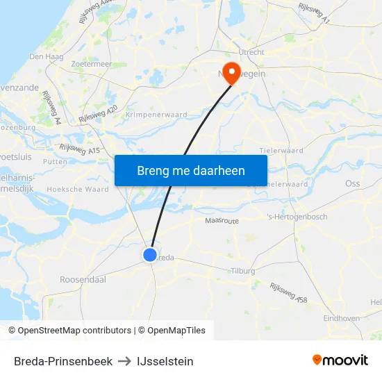 Breda-Prinsenbeek to IJsselstein map