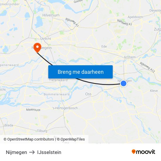 Nijmegen to IJsselstein map