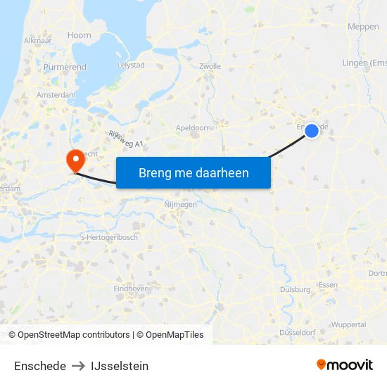 Enschede to IJsselstein map