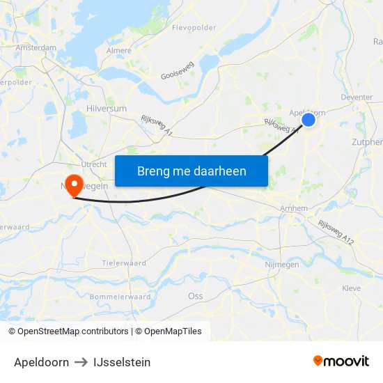Apeldoorn to IJsselstein map