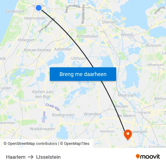 Haarlem to IJsselstein map