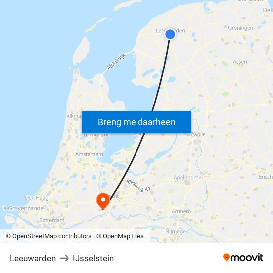 Leeuwarden to IJsselstein map