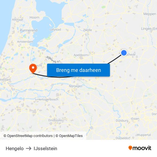 Hengelo to IJsselstein map