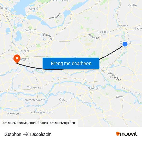 Zutphen to IJsselstein map