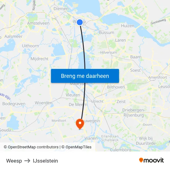Weesp to IJsselstein map