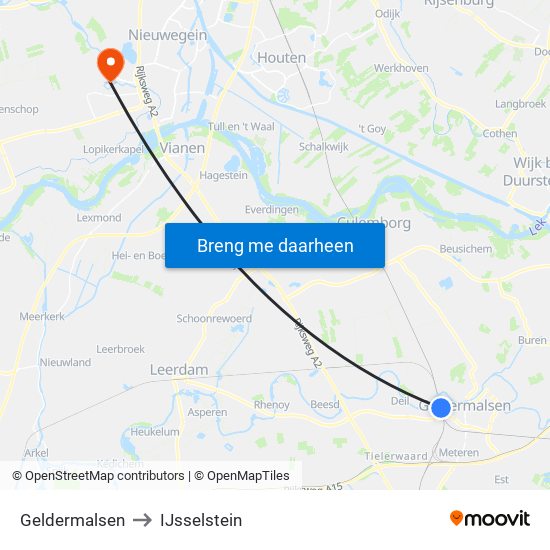 Geldermalsen to IJsselstein map
