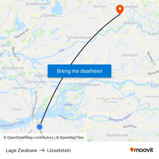 Lage Zwaluwe to IJsselstein map