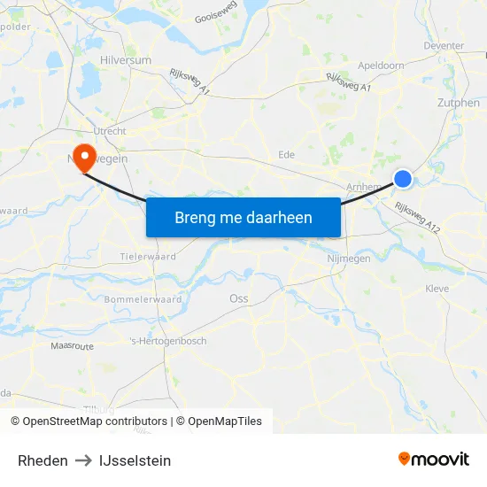 Rheden to IJsselstein map