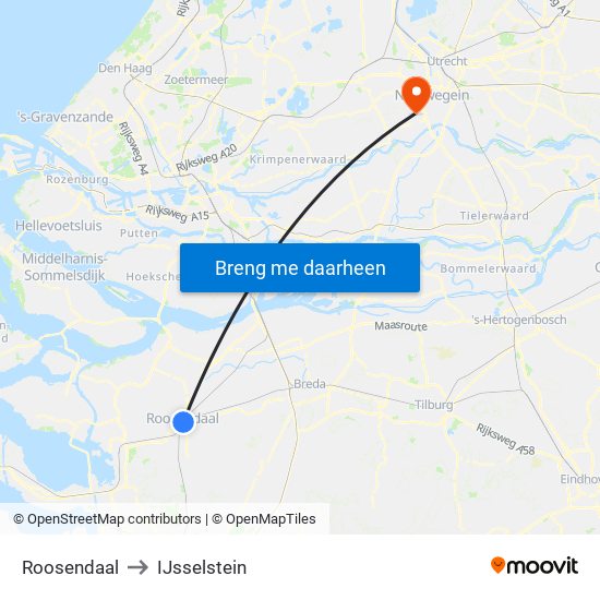 Roosendaal to IJsselstein map