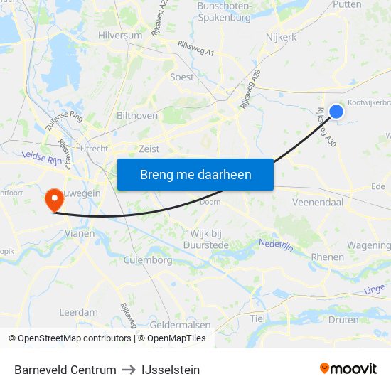 Barneveld Centrum to IJsselstein map