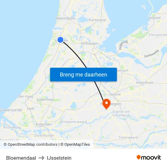Bloemendaal to IJsselstein map