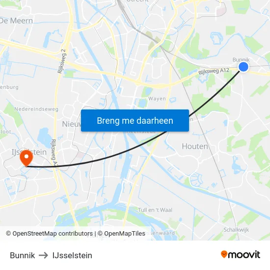 Bunnik to IJsselstein map