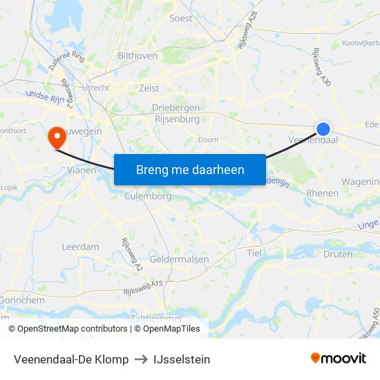 Veenendaal-De Klomp to IJsselstein map