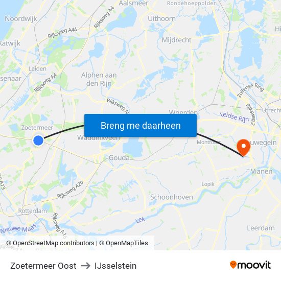 Zoetermeer Oost to IJsselstein map