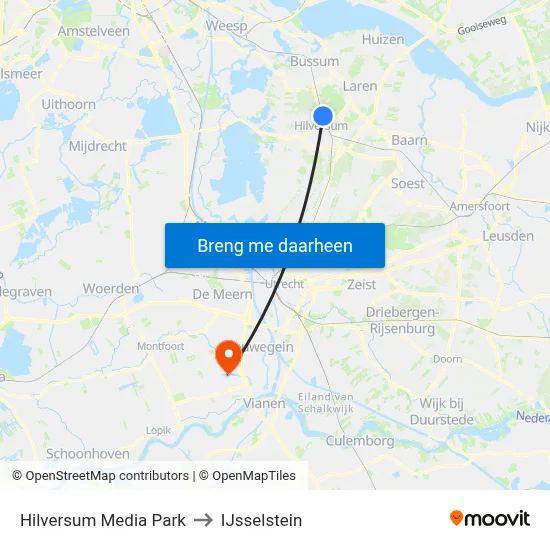 Hilversum Media Park to IJsselstein map