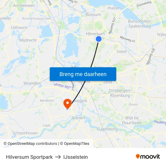 Hilversum Sportpark to IJsselstein map