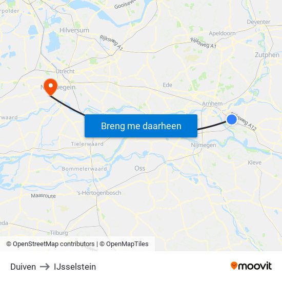 Duiven to IJsselstein map
