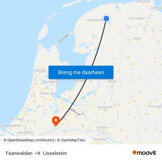 Feanwalden to IJsselstein map