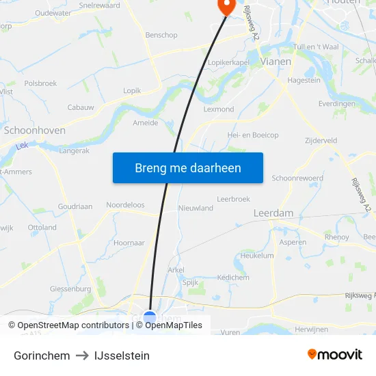 Gorinchem to IJsselstein map