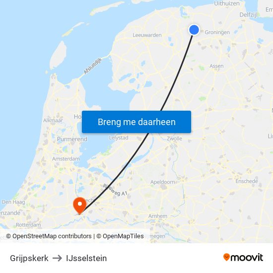 Grijpskerk to IJsselstein map