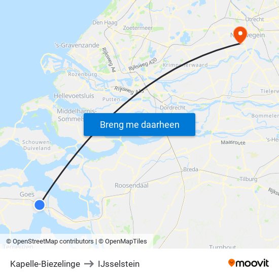 Kapelle-Biezelinge to IJsselstein map