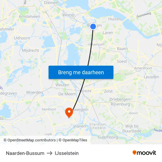 Naarden-Bussum to IJsselstein map