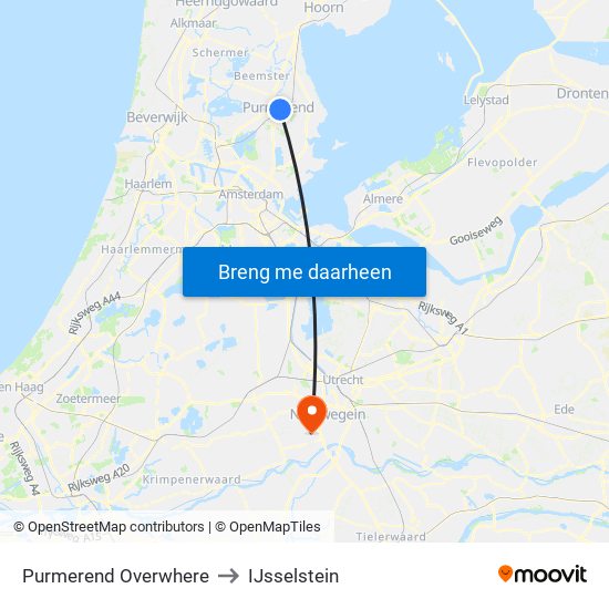 Purmerend Overwhere to IJsselstein map