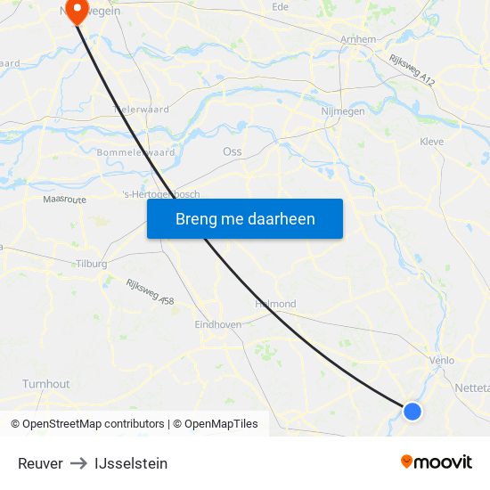 Reuver to IJsselstein map