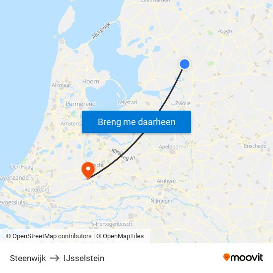 Steenwijk to IJsselstein map