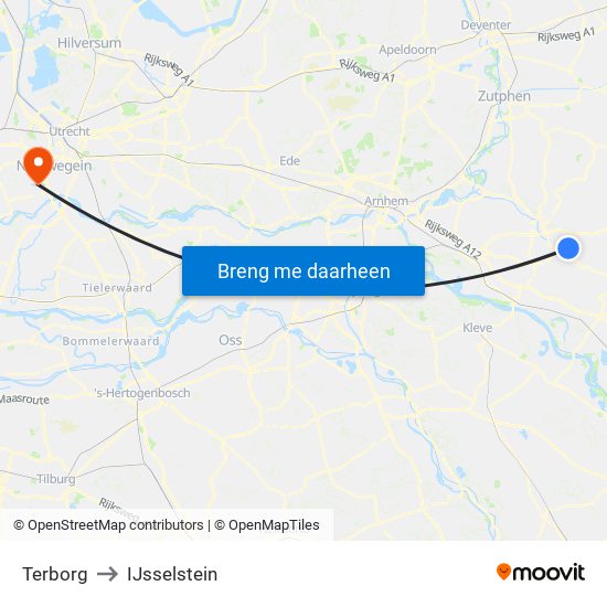 Terborg to IJsselstein map