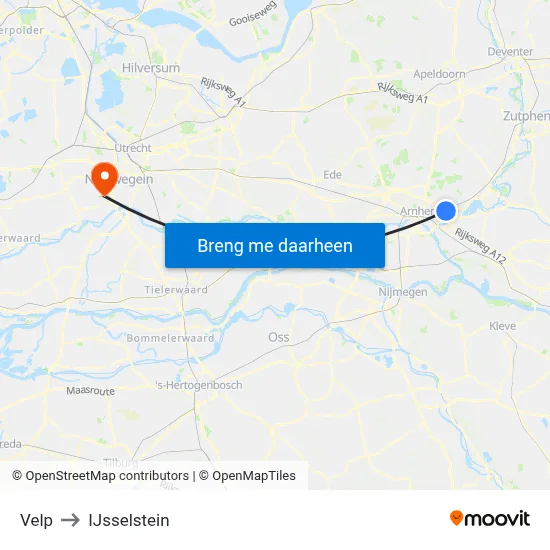 Velp to IJsselstein map