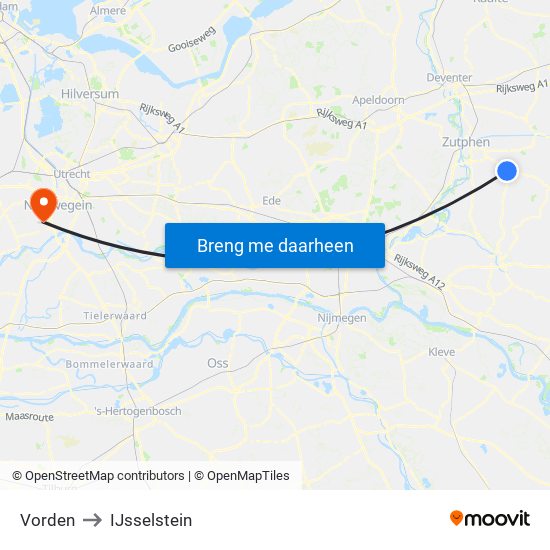 Vorden to IJsselstein map